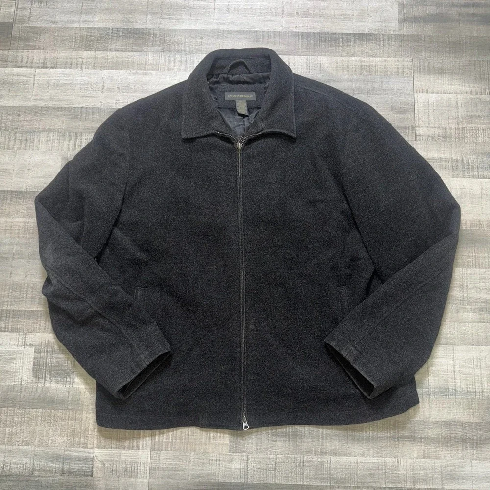 VINTAGE Banana Republic Jacket Mens XL Black Wool Cashmere Full Zip Lined Casual